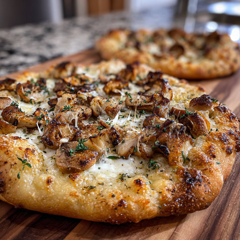 Pizza mit Pilzen und Thymian