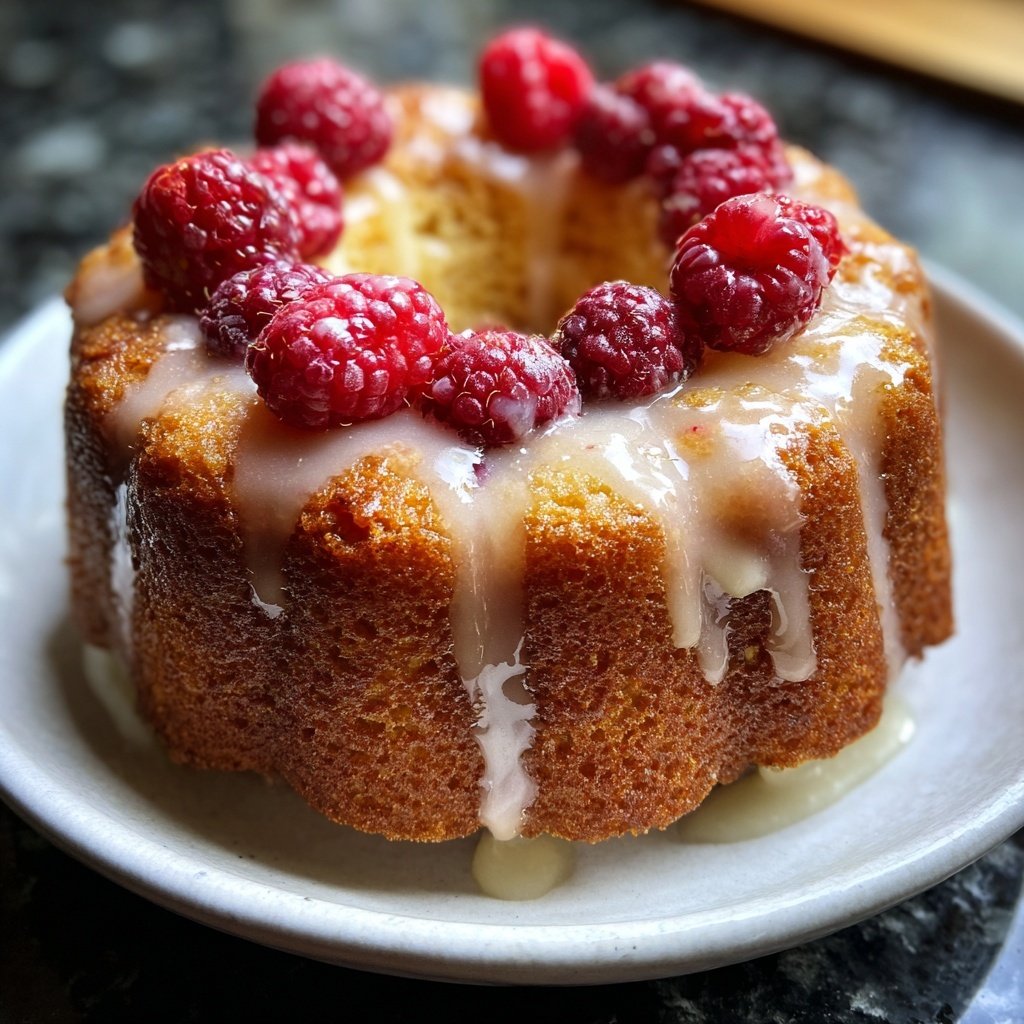 Zitronenkuchen mit Himbeeren