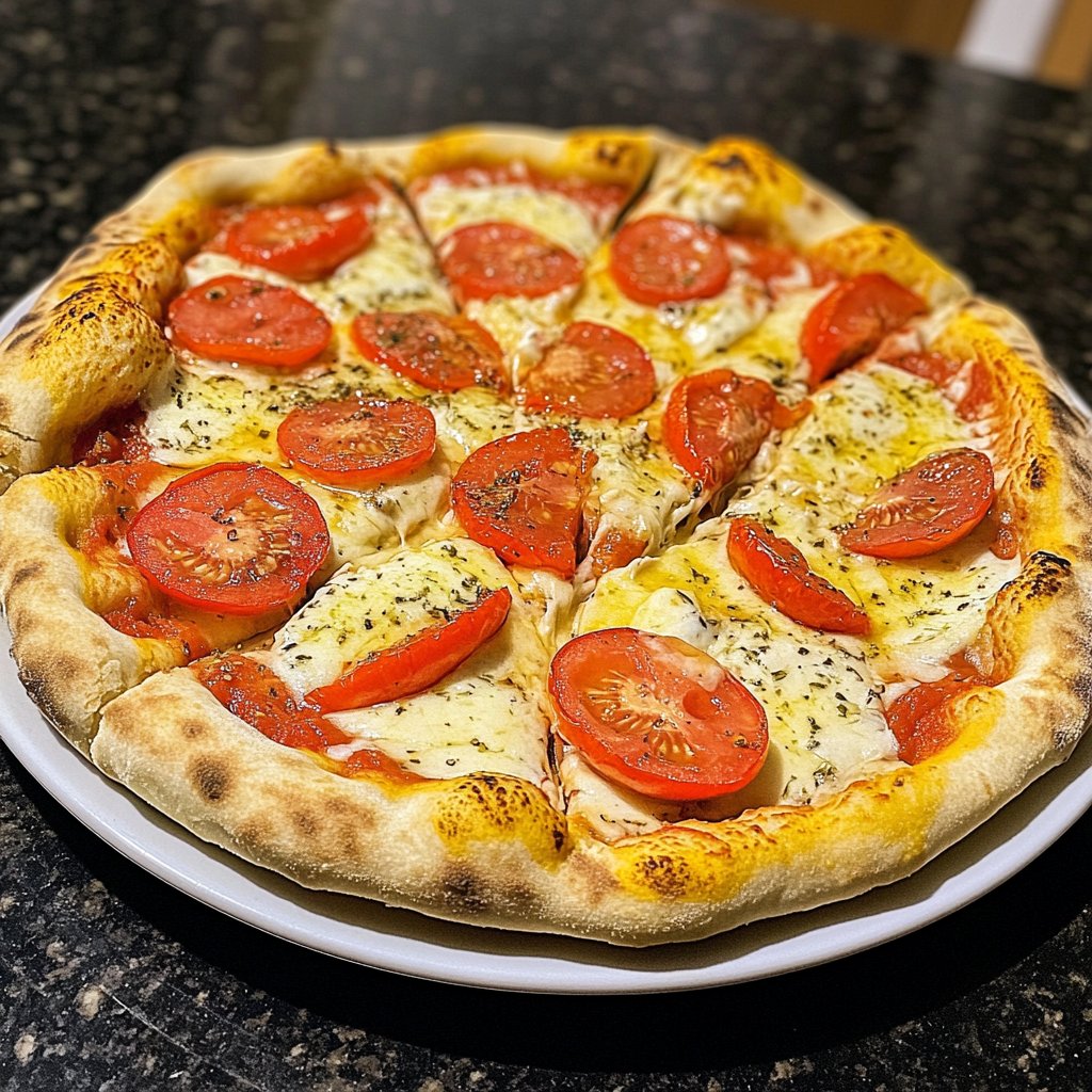 Pizza mit Mozzarella und Tomaten